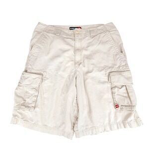 Tony Hawk Cargo Short sz 34 Men Linen Tan Beige Skater Bermuda 11" Surfer Preppy